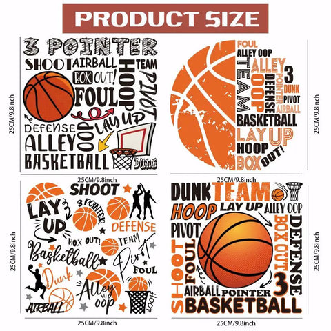 Basketball Iron On Transfer Patches Set Four Designs For Kids Teens Shirts Hoodies Jackets Ready To Press Washable DTF Transfers