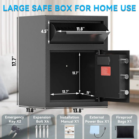 Heavy Duty Fireproof Deposit Safe With Front Drop Slot And Digital Combination Lock For Cash And Important Documents