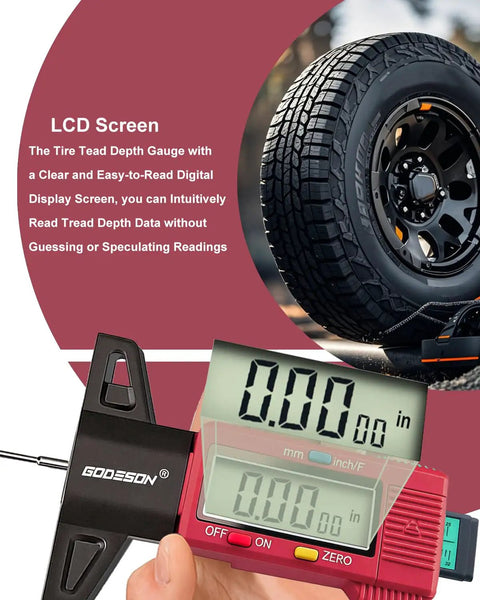 Digital Tire Tread Depth Gauge With Three Modes And Color Coded Scale For Quick Easy Readouts On Cars SUVs And Motors Large Screen And Measurements In One Inch And 25 Millimeter Durable High Contrast Display For Accurate Readouts