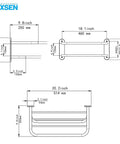Technical drawing of 18 Inch Bathroom Towel Rack With Top Shelf And Bar Chrome Finish Wall Mount Solid Stainless Steel Zinc Alloy Rustproof Bath Storage For Home Lavatory And Hotel, dimensions annotated.
