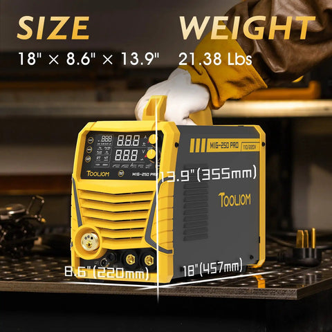 Operator handling the Aluminum MIG Welder With Pulse 250A Dual Voltage 110V 220V 6 In 1 Multifunctional Welding Machine