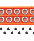 Tanomate 16mm negative-rake round carbide cutter inserts in orange organizer tray, 10 pcs