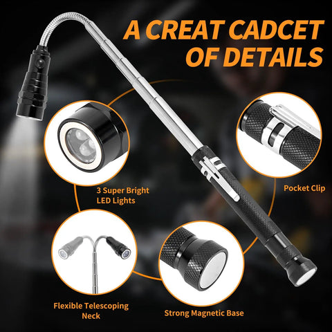 Extendable Magnetic Flashlight With Telescoping Magnet Pickup Tool Trio For Auto Repair And Diy Cool Reach Tools shown with features