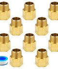 10 Pack Brass Pipe Fittings Reducer Adapter 1/2 Inch NPT Male to 1/2 Inch NPT Female Garden Hose Connector with Sealing Tape