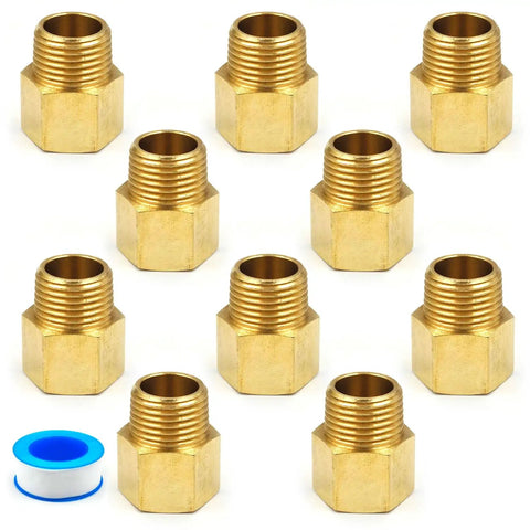 10 Pack Brass Pipe Fittings Reducer Adapter 1/2 Inch NPT Male to 1/2 Inch NPT Female Garden Hose Connector with Sealing Tape