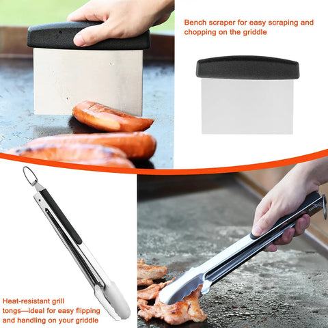 Family 40 Piece Griddle Accessories Kit For Backyard BBQ Flat Top Grill Tools Set With Two Basting Covers, spatulas, tongs