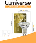 Bright 5.5W GU10 LED Bulbs With 5000K Daylight White next to a credit card for size comparison