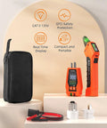 All In One Circuit Breaker Finder And Outlet Tester Kit With GFCI Tester And Carrying Case, adapters, and test leads shown