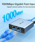 Gigabit Ethernet Splitter 1 To 2 High Speed 1000Mbps Dual RJ45 Port Adapter with Aluminum Case and Connecting Cables
