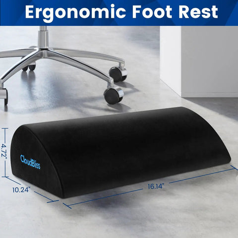 Under Desk Foot Rest With Soft Foam And Washable Removable Cover For Home Office And Car Use, shown under an office chair