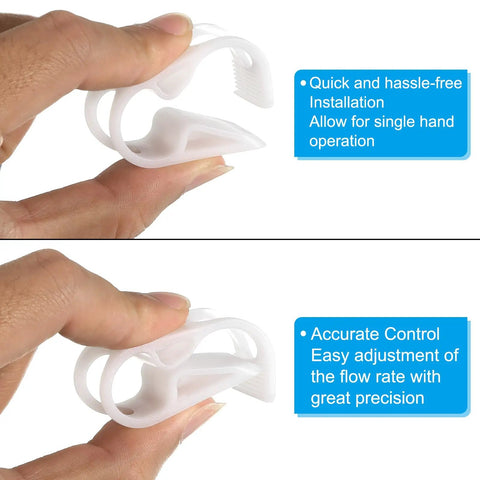 Plastic Tube Clamps Set Of Two For Three Quarters To One Inch Tube OD Adjustable Flow Control Hose Clip in use, showing easy operation.