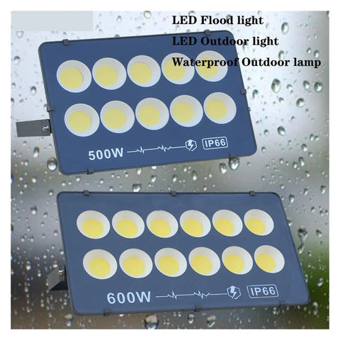 JUDYSSY Ultrathin Led Flood Light 600W 500W LED floodlight shown with IP66 waterproof rating for outdoor use.