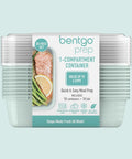 Stacked mint 20-piece one-compartment meal prep containers with lids, PFAS and BPA free, for easy on-the-go meals.