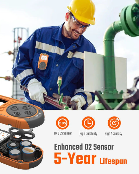 Guard 863Pro Four Gas Monitor for H2S CO LEL and O2 with TFT Color Screen USB data export in use during industrial work