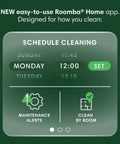 Schedule cleaning screen on Roomba® Home app with options for setting times and maintenance alerts.
