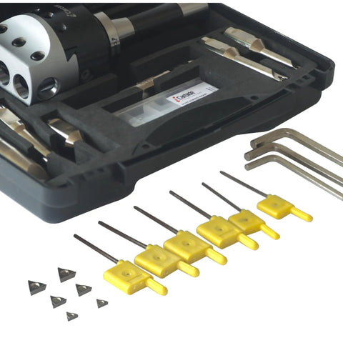 Heavy Duty R8 Boring Head Set With Three Inch Head And Three Quarter Inch Shank Six Piece Boring Bar Set Includes Inserts TBGT 06 TPGT 09 TPCT1103