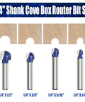 4 Pack Cove Router Bit Set With One Quarter Inch Shank Core Box Round Nose Milling Cutter For Woodworking Solid Carbide