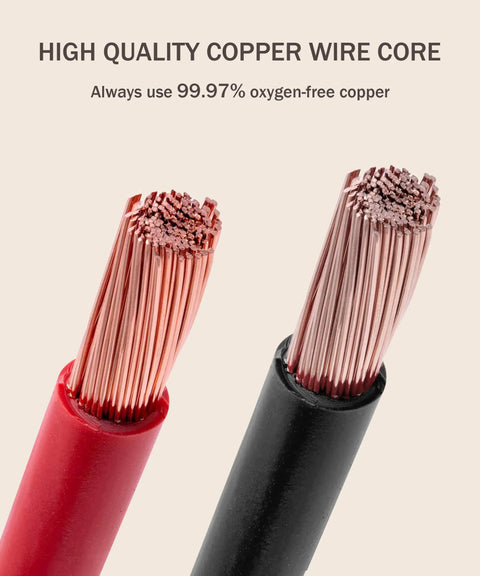 Top Shelf 6 AWG Battery Cable Kit Twenty Inches Of Pure Oxygen Free Copper Wire Paired With Sturdy Three Eighths Terminal Lugs showing high-quality copper wire core.
