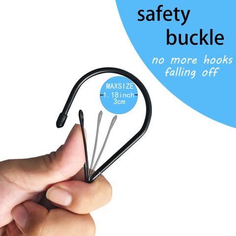 Close-up of Heavy Duty 12 Inch S Hook with safety buckle, held in hand, showing flexibility and secure closure.