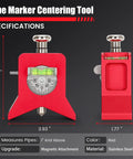 Heavy Duty Magnetic Pipe Center Finder With Built In Spring Punch Layout Tool auto level and specifications in red stainless steel.