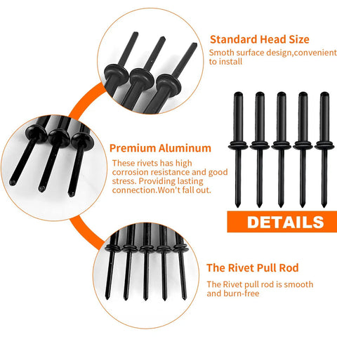 Diagram showing Three Sixteenth Inch Tri Grip Rivets Set Fifty Pieces With Waterproof O Rings For Marine Use, highlighting standard head size.