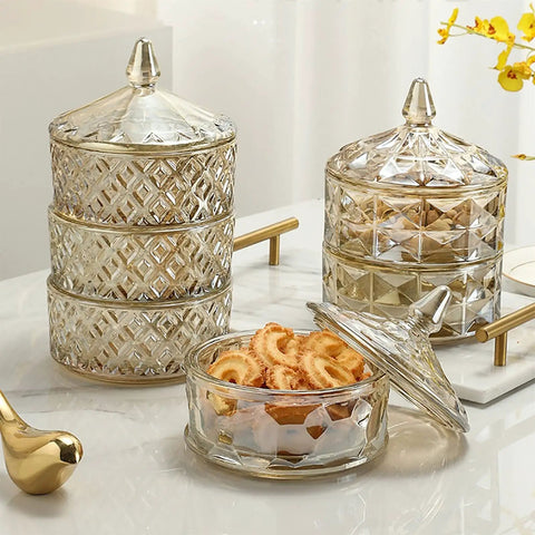 Premium Clear Glass Canisters For Coffee And Sugar, Wide Mouth Kitchen Storage Jars Sealing In Freshness with snacks inside.