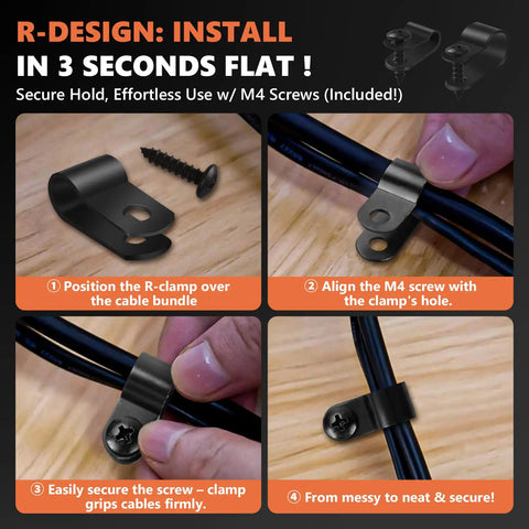 Step-by-step installation of 320 Piece Black Cable Clips Set, Six Size Assortment Three Sixteenth Inch To One Inch, PA66 Nylon Built Tough