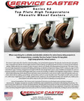 12 Inch Beefy Swivel Top Plate Caster Set With Heavy Duty Phenolic Wheels, High Temp Performance Casters, 4 Piece Display