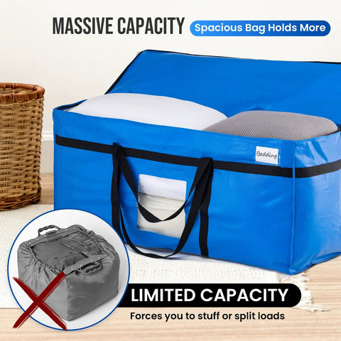Giant 69 Gallon Extra Large Storage Bags Heavy Duty Moving Bags With Visible Window And Wrap Around Handles Blue 2 Pack Space Saving Totes