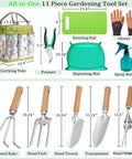 11 Piece Heavy Duty Garden Tool Set With Rust Resistant Stainless Steel Tools And A Durable Stylish Tote Organizer for garden care.