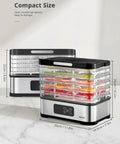 Totally Nifty Compact 5 Tier Food Dehydrator With Bpa Free Trays, showing dimensions and compact design for kitchen countertops.