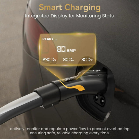 Nacs To J1772 Ev Charger Adapter 80A With Led Display showcasing integrated display for monitoring charging stats.