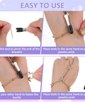 2 In 1 Bracelet Helper Tool With Non Slip Rubber Tips And Quick Release Hook Clasp Jewelry Closure Aid For Bracelets Necklaces Zippers And Watches Handy Portable Pocket Size And Easy To Carry shown in use for bracelets