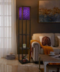 Three In One Floor Lamp With Shelves And USB Ports Power Outlet, Linen Fabric Shade, Corner Standing Light for Living Room