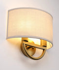 Straight Up Stylish Industrial 2 Light Wall Sconce With Linen Fabric Shade Super Solid Metal Frame Build Nailed The Vintage Look mounted on wall.