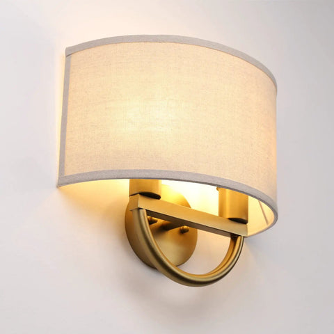 Straight Up Stylish Industrial 2 Light Wall Sconce With Linen Fabric Shade Super Solid Metal Frame Build Nailed The Vintage Look mounted on wall.