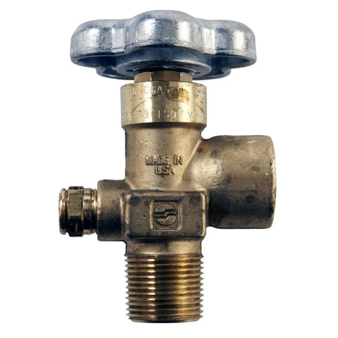 Close-up of CGA580 multi-gas valve on 60 Cu Ft Steel Argon Gas Cylinder With CGA580 Multi-Gas Valve For Welding And Fabrication