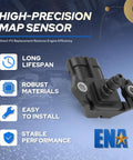Angled front view of ENA MAP sensor; black automotive sensor with connector and mounting holes.