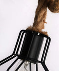 Farmhouse Pendant Light For Kitchen Island With Black Metal And Wood Beam Finish, close-up of black metal frame and rope detail