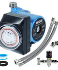 Instant Hot Water Recirculating Pump Kit For Tank Water Heaters With Thermal Bypass Tech and Adjustable Stainless Steel Valve, complete with timer and fittings.