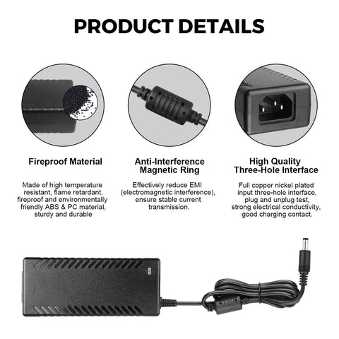Beefy 36V DC Power Supply Adapter 3A 108W 100-240V AC To 36V DC Converter with 5.5x2.5mm plug, fireproof material, and EMI protection