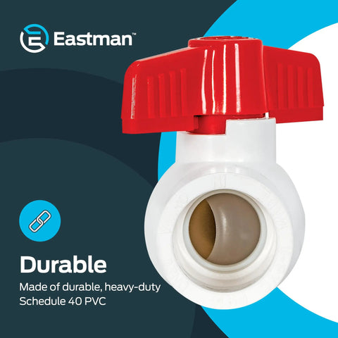 Heavy Duty 3/4 X 3/4 Inch Schedule 40 PVC Quarter Turn Ball Valve With Slip Fit Ends Rated At 150 Psi Dead Tight Drip Proof Choice For Zero Fuss Plumbing Setup - Close-up view.