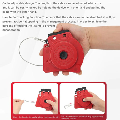 Pro Grade Lockout Tagout Cable Lock With Stainless Steel 2mm Retractable Cable Adjustable Lockout Device in hand view