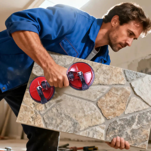 Heavy Duty Metal Vacuum Suction Cup Lifter For Glass And Tile packs a badass double claw grip for lifting stone panels.
