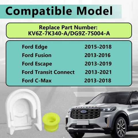 2 Pack Transmission Shifter Cable Bushing With Cap For Ford Edge 2015-2018 Fusion 2013-2016 Escape 2013-2019 Transit Connect 2013-2021 C Max 2013-2018 Replacement Kit Durable Plug-and-Play OEM Style Fit Easy Install Reliable Gear Shifter Linkage, white bushings and cap