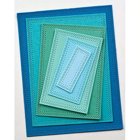 Six Piece Rectangle Frame Metal Die Cuts Set With Scalloped Stitch Nested Tags for DIY Scrapbooking Card Making