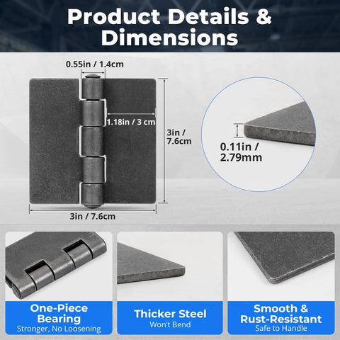 Tough As Nails 3 Inch Weld On Hinges Heavy Duty Carbon Steel Butt Hinges dimensions and details image showing size and features.