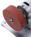 Close-up of the sharpening wheel on the Rock Solid Electric Knife Sharpener Stainless Steel Bench Grinder for kitchen tools.