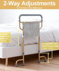 Heavy Duty Bed Rail For Seniors With Non Slip Ergonomic Handle And Handy Storage Pocket next to bed showing compatibility