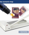 800W Heat Sealing Machine 2 in 1 Shrink Wrap Heat Sealer Gun sealing bags of food, showcasing dual functions for PVC film.